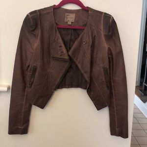 Brown leather motorcycle jacket